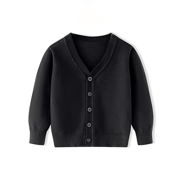 FAOWME Boys Girls Sweater Long Sleeve V Neck Solid Color Knitted Buttons Warm Slim Fit Cardigan Coat For Autumn Winter Daily Wear,Black,3-4 Years