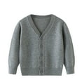 thumbnail image 1 of FAOWME Boys Girls Sweater Long Sleeve V Neck Solid Color Knitted Buttons Warm Slim Fit Cardigan Coat For Autumn Winter Daily Wear,Grey,5-6 Years, 1 of 3