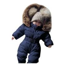 FAOWME Outerwear Romper Coat Warm Baby Jacket Snowsuit Girls Hooded Jumpsuit Onesie Girls Coat Jacket Navy 6-9 Months