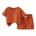 thumbnail image 1 of FAOWME Outfit Sets Children Fashion Solid Color Short Sleeved + Shorts Two Piece Suit With Pockets For Old Clothes Sets Breathable O-Neck Dailywear, 1 of 3