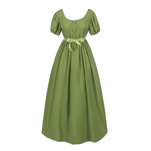FAOWME Plus Size Big Girls Regency Dresses Ruffled Classical Puff Sleeve Empire Waist Dress Belt Gown Green 17-18 Years