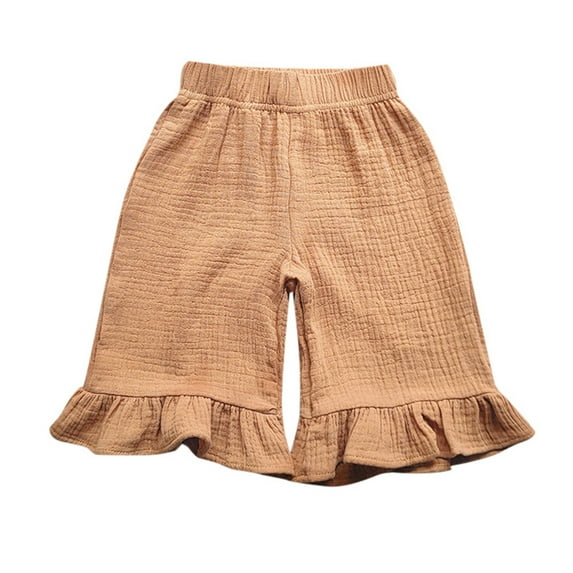 FAOWME Ruffled Girls Double Breathable Capri Pants Brown 12-18 Months