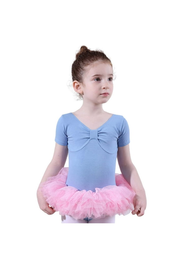 Short Sleeve Glitter Dance Ballet Tutu Leotard Ballerina Outfits For Girls Toddler Sky Blue 4-5 Years