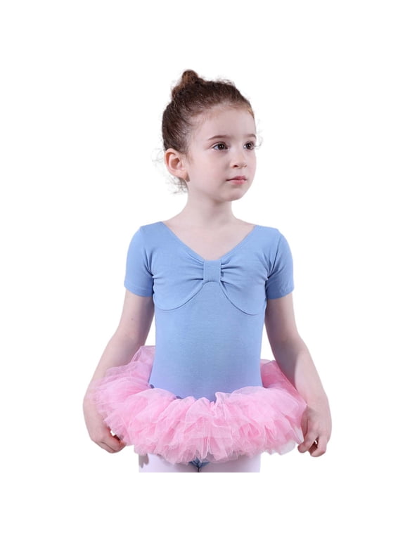 Short Sleeve Glitter Dance Ballet Tutu Leotard Ballerina Outfits For Girls Toddler Sky Blue 4-5 Years