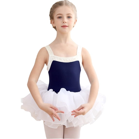 FAOWME Spaghetti Glitter Dance Ballet Tutu Leotard Ballerina Outfits For Girls Toddler Blue 3-4 Years