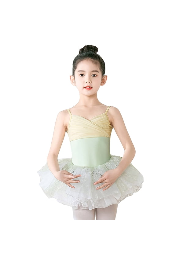 Spaghetti Glitter Dance Ballet Tutu Leotard Ballerina Outfits For Girls Toddler Green 6-7 Years