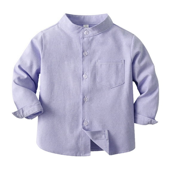FAOWME Spring Boys Shirt Solid Color Standing Long Sleeve Single Cotton Cardigan Children Shirt 5-6 Years