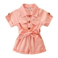 thumbnail image 1 of FAOWME Summer Girl Short Sleeve Stylish Cargo Jumpsuit Onesie Pink 5-6 Years, 1 of 8
