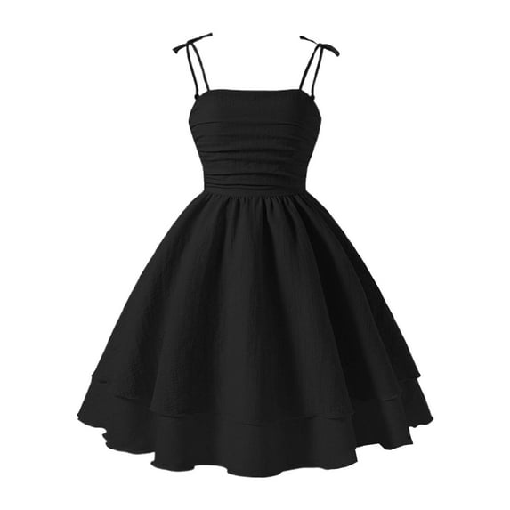 FAOWME Summer Girls Solid Color Dress With Bow Knot Sweet Sleeveless For Kids Black 8 Years