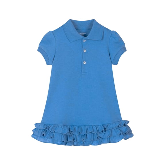 FAOWME Summer Dress Girl Knitted Cotton Princess Dress With Short Sleeve Pleated Dress Blue 3-4 Years