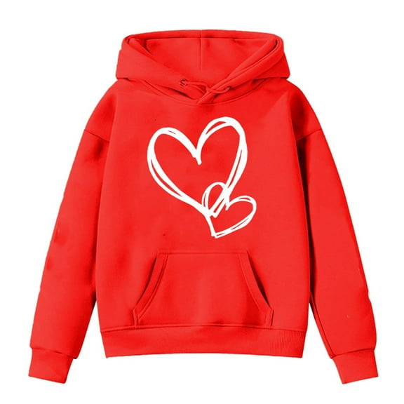 FAOWME Sweatshirt With Hood Girls Hoodie Pullover Casual Hoodie Vintage Tops Unisex Hoodie Cute Cartoon Sweater For Child Teenagers Girls Red 8-10 Years