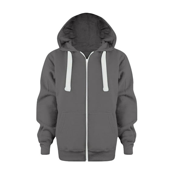 FAOWME Sweatshirt Solid Color Zip Jackets Long Sweatshirt Hoodie Pullover Tops Sleeve Up Girls Kids Boys Coat Jacket Dark Gray 11-12 Years