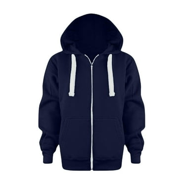 FAOWME Sweatshirt Solid Color Zip Jackets Long Sweatshirt Hoodie Pullover Tops Sleeve Up Girls Kids Boys Coat Jacket Navy 11-12 Years