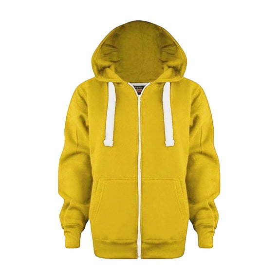 FAOWME Sweatshirt Solid Color Zip Jackets Long Sweatshirt Hoodie Pullover Tops Sleeve Up Girls Kids Boys Coat Jacket Yellow 11-12 Years