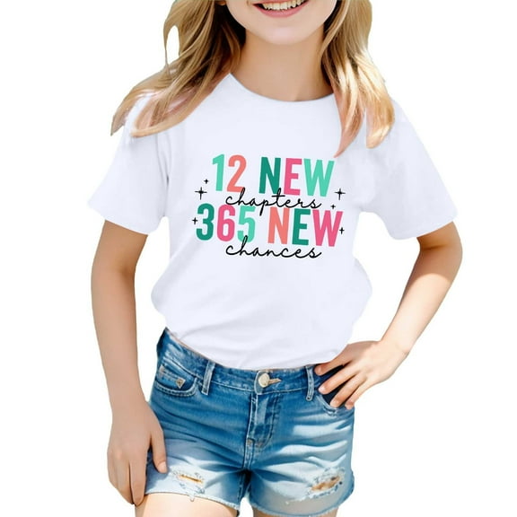 FAOWME T-Shirts For Teen Kids Girls Child Short Sleeve City Name Prints Tshirts Girls Tops White 1-2 Years