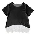 thumbnail image 1 of FAOWME T-Shirts For Teen Kids Girls Child Short Sleeve Lace T-Shirt Trendy Tee Tops Black 8-9 Years, 1 of 4