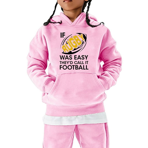 FAOWME Teen Sports Sweatshirt Vintage 2025 Retro Kids Boys Girls Rugby Hoodie Pullover Tops Pink 4-5 Years