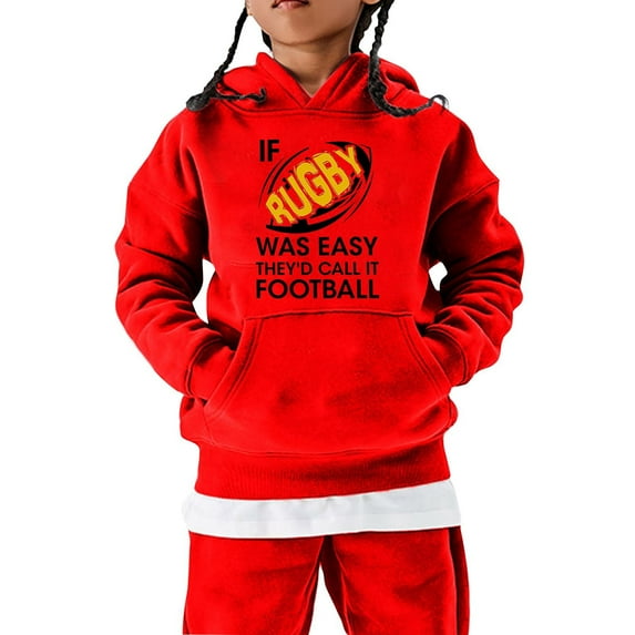 FAOWME Teen Sports Sweatshirt Vintage 2025 Retro Kids Boys Girls Rugby Hoodie Pullover Tops Red 13-14 Years