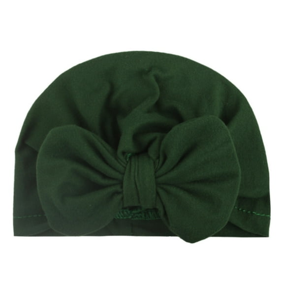 FAOWME Toddler Baby Boys Girls Cap Beanie Solid Color Cotton Bowknot Elastics Turban Hat Army Green One Size