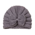 thumbnail image 1 of FAOWME Toddler Baby Boys Girls Knitted Cap Beaniess Solid Color Cotton Bowknot Elastics Turban Hat Grey One Size, 1 of 3