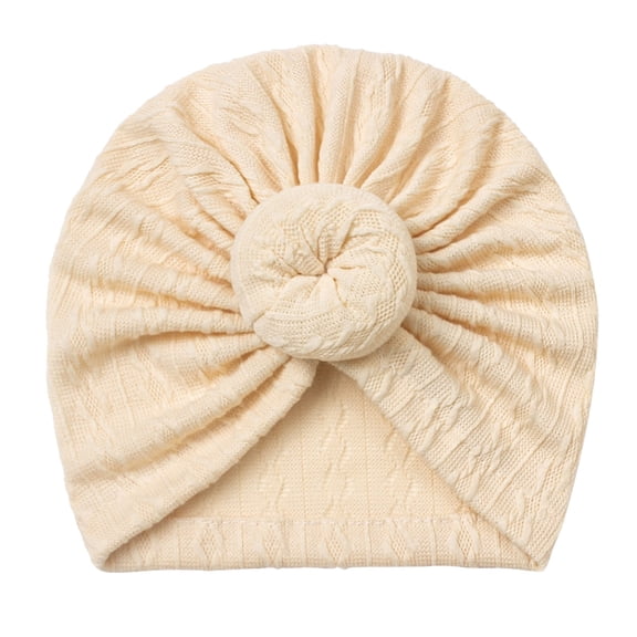 FAOWME Toddler Baby Boys Girls Solid Color Cap Beaniess Knotted Elastics Turban Hat Beige One Size