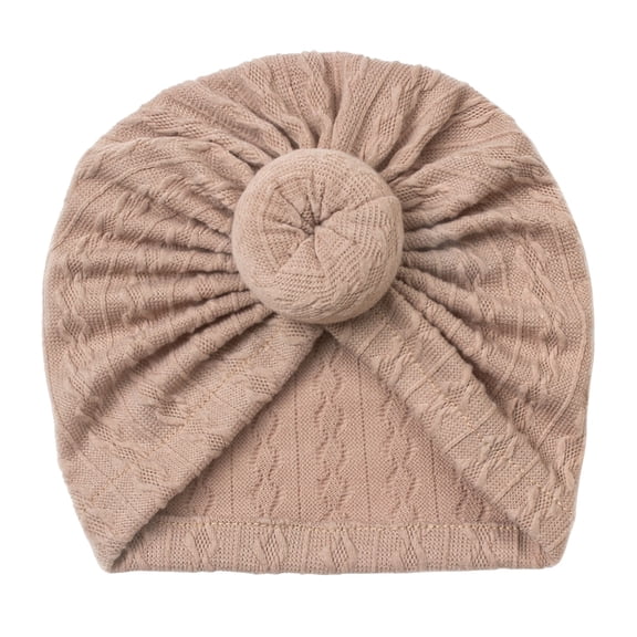FAOWME Toddler Baby Boys Girls Solid Color Cap Beaniess Knotted Elastics Turban Hat Coffee One Size