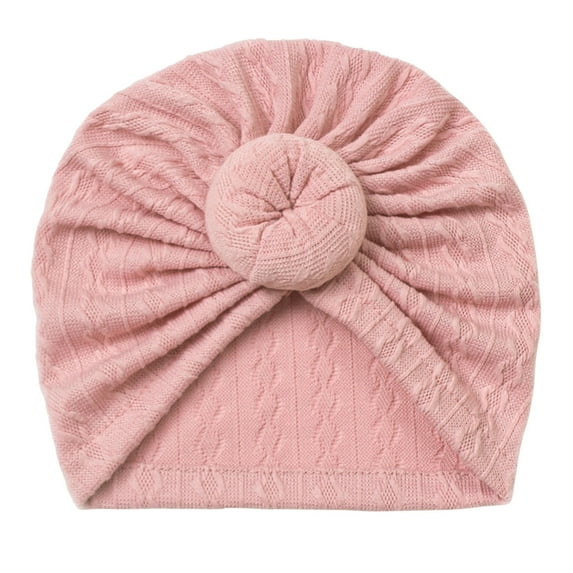 FAOWME Toddler Baby Boys Girls Solid Color Cap Beaniess Knotted Elastics Turban Hat Pink One Size