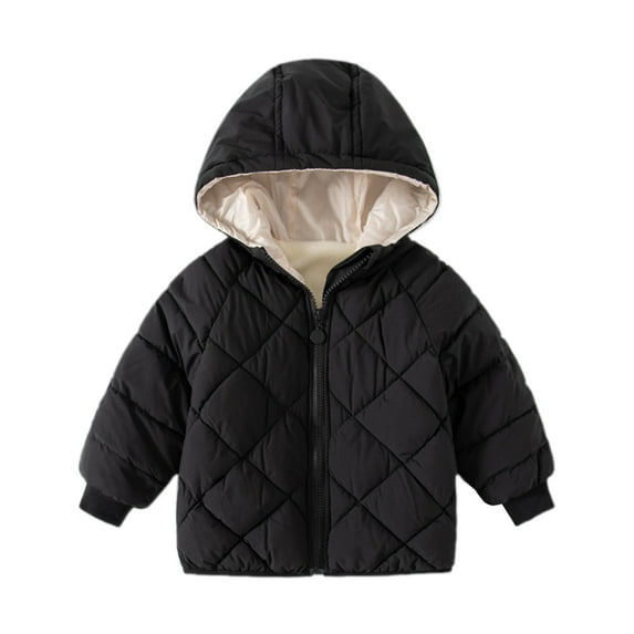 FAOWME Toddler Baby Boys Girls Thick Warm Hooded Coat Winter For Baby Clothes Coat Jacket Outwear Solid Color Black 18-24 Months
