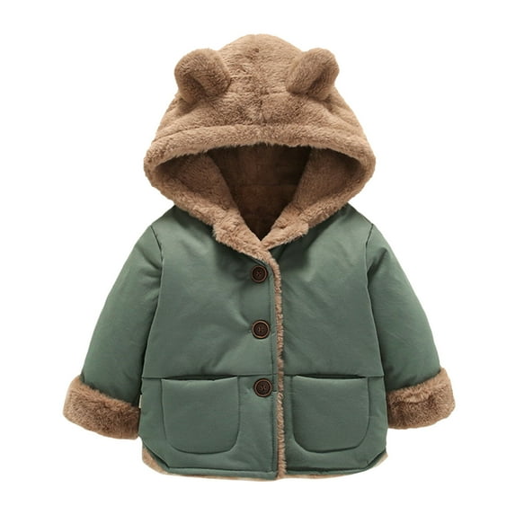 FAOWME Toddler Baby Boys Girls Winter Jacket Small Kids Warm Hooded Outwear Coat Dark Green 4-5 Years