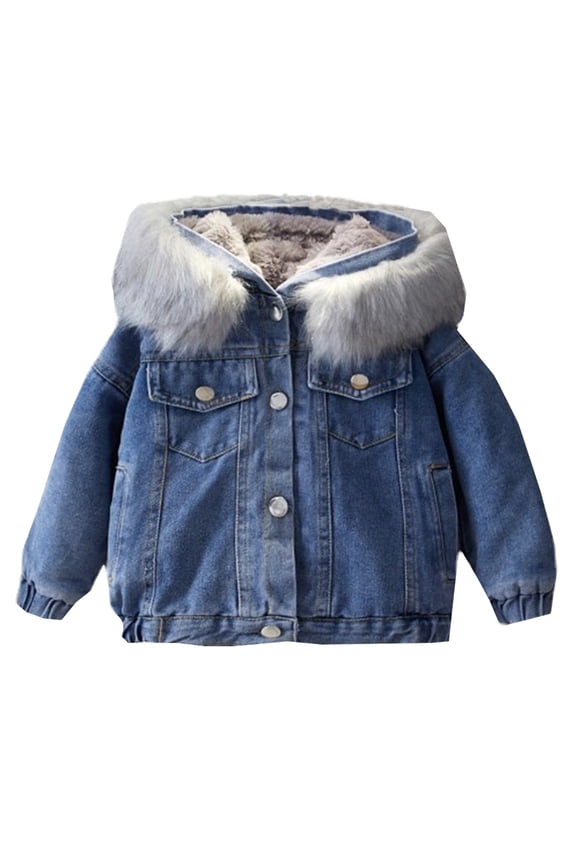Toddler Baby Girls Boys Thick Warm Hooded Jean Coat Spring Winter Clothes Coat Jacket Grey 6-7 Years