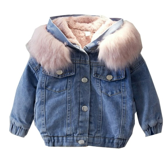 FAOWME Toddler Baby Girls Boys Thick Warm Hooded Jean Coat Spring Winter Clothes Coat Jacket Pink 12-18 Months