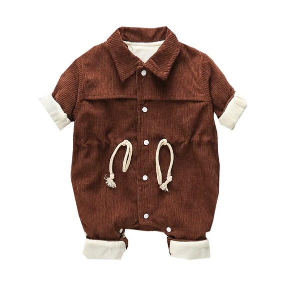 FAOWME Toddler Baby Girls Boys Thick Warm Jumpsuit Onesie Drawstring Solid Color Coffee 6-9 Months