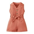 thumbnail image 1 of FAOWME Toddler Baby Girls Onesie Jumpsuit Onesie Classic Lapel Belted Romper Overall Shorts Bodysuit Red 6-12 Months, 1 of 6