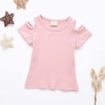 thumbnail image 1 of FAOWME Toddler Baby Girls T Shirt Short Sleeve Off Shoulder Round Neck Solid Color Comfortable Breathable Tee Top For Casual Daily Wear,Pink,4-5 Years, 1 of 5