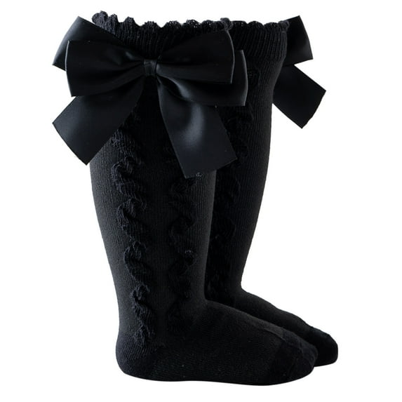 FAOWME Toddler Baby Kids Girls Solid Color Knee-High Socks Stockings Mid-Calf Length Princess Sock Black 3-5 Years