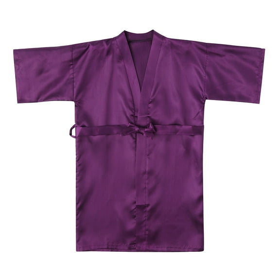 FAOWME Toddler Baby Kids Girls Solid Color Silk Satin Kimono Robes Bathrobe Sleepwear Clothes Purple 3-4 Years