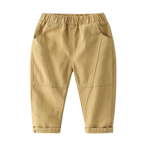 FAOWME Toddler Boy Girl Solid Color Pants Overalls Casual Pants For Child Clothes Khaki 18-24 Months