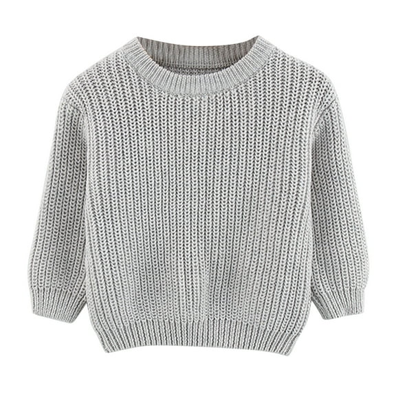FAOWME Toddler Boy Girl Sweater Crew Neck Long Sleeve Knit Solid Color Warm Comfortable Loose Top For Fall Winter Daily Wear,B,3-4Y