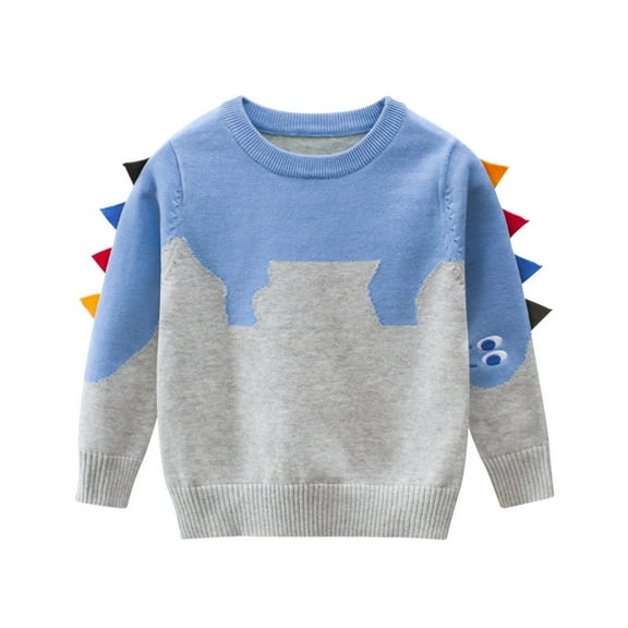 FAOWME Toddler Boy Girl Sweater Long Sleeve Round Neck Color Block Knitting Cute Comfortable Warm Top For Autumn Winter Daily Wear,Sky Blue,2-3 Years