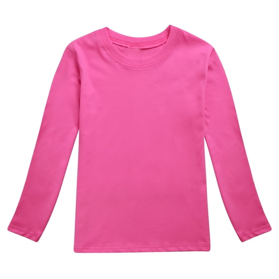 FAOWME Toddler Boys Girls Autumn Long Sleeve Solid Color Prints T-Shirt Tops Hot Pink 8-9 Years