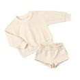 thumbnail image 1 of FAOWME Toddler Boys Girls Clothes Set Kids Long Sleeve Crewneck Loose Sweatshirt Athletic Shorts Set Tracksuits Outfits Beige 2-3 Years, 1 of 7