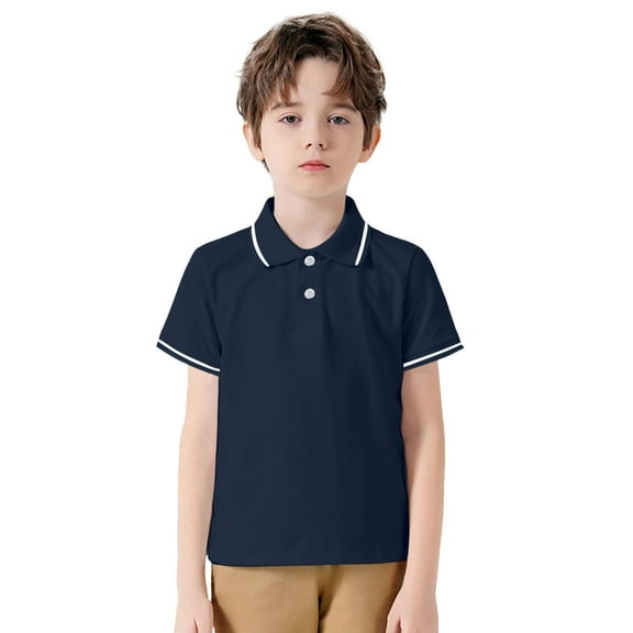 FAOWME Toddler Boys Girls Short Sleeve Casual Solid Color Gentleman Tops Holiday Shirts T Shirt Navy 9-10 Years
