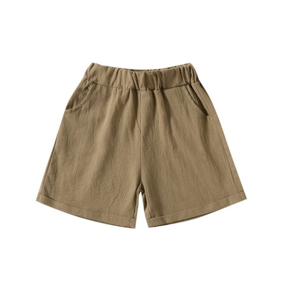 FAOWME Toddler Boys Girls Solid Color Sport Shorts Kids Beach Shorts With Pocket Khaki 18-24 Months