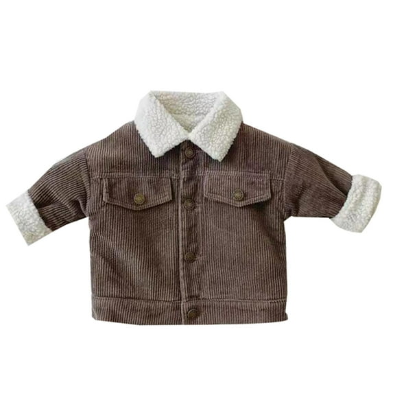 FAOWME Toddler Boys Girls Winter Long Sleeve Corduroy Lamb Warm Jacket Coat Outwear Begie Brown Brown 12-18 Months