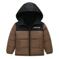 thumbnail image 1 of FAOWME Toddler Boys Girls Winter Patchwork Coat Hooded Jacket Wear Thicken Windproof Zipper Warm Outwear Coffee 4-5 Years, 1 of 3