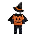thumbnail image 1 of FAOWME Toddler Boys Halloween Outfits 4 Piece Cute Long Sleeve Pumpkin Print Top Pants Cape Hat Cute Fashion Sets For Party Dress Up,Yellow,18-24 Months, 1 of 9