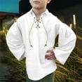 thumbnail image 1 of FAOWME Toddler Boys Halloween Retro Shirts Lace Up Long Sleeve Stand Collar Solid Color Comfortable Breathable Blouse For Daily Wear,White,10-12 Years, 1 of 9