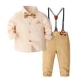 thumbnail image 1 of FAOWME Toddler Boys Long Sleeve Shirt Tops Pants With Tie Child Kids Gentleman Outfits Party Dress Yellow 5-6 Years, 1 of 2