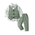 thumbnail image 1 of FAOWME Toddler Boys Long Sleeve T-Shirt Tops Plaid Vest Coat Pants Child Kids Gentleman Outfits Green 4-5 Years, 1 of 5
