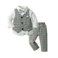 thumbnail image 1 of FAOWME Toddler Boys Long Sleeve T-Shirt Tops Plaid Vest Coat Pants Child Kids Gentleman Outfits Grey 6-7 Years, 1 of 5